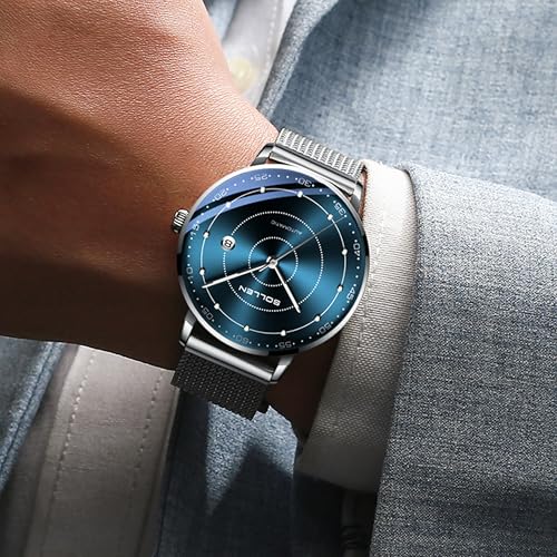 SOLLEN Mens Automatic Watch Self Winding Watches for Men Mechanical Stainless Steel 3 ATM Waterproof Luminous Luxury Business Dress Mens Wrist Watches with Calendar Minimalist Watch Gifts for Men - Image 3
