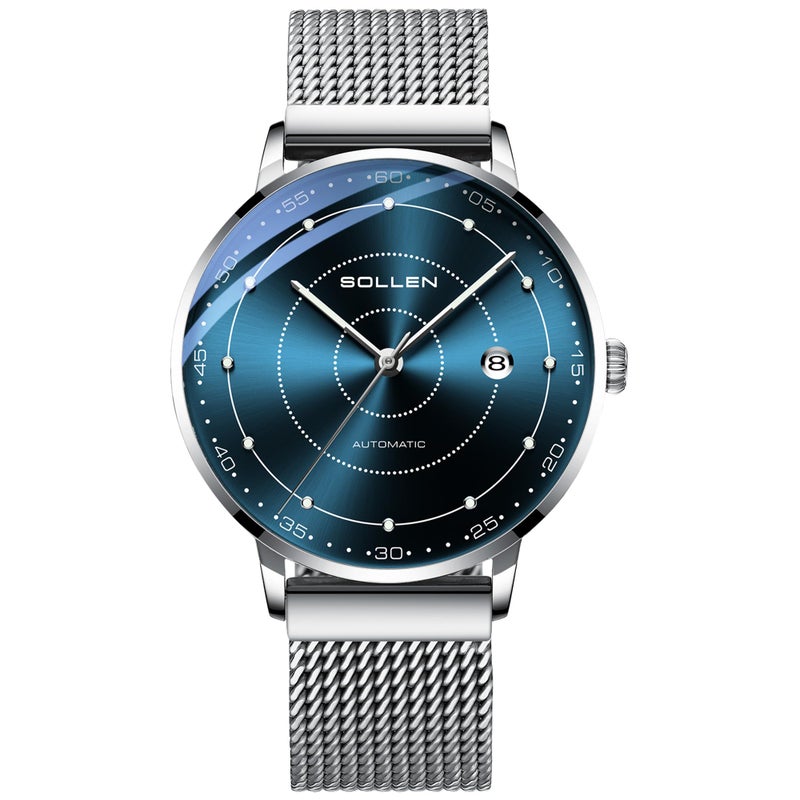 SOLLEN Mens Automatic Watch Self Winding Watches for Men Mechanical Stainless Steel 3 ATM Waterproof Luminous Luxury Business Dress Mens Wrist Watches with Calendar Minimalist Watch Gifts for Men - Image 2