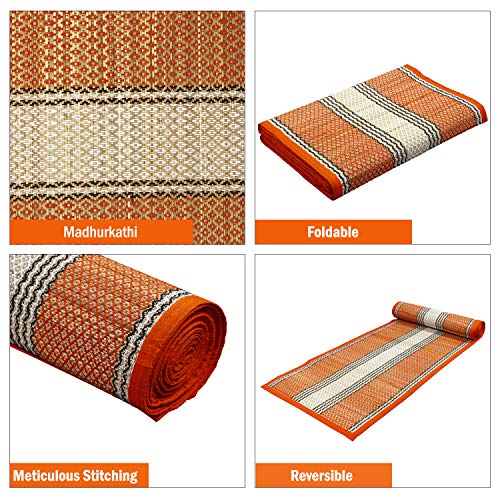 HOKIPO Rectangular Chatai (Orange, Madurkathi, 6.5X4.5 Feet) - Image 5