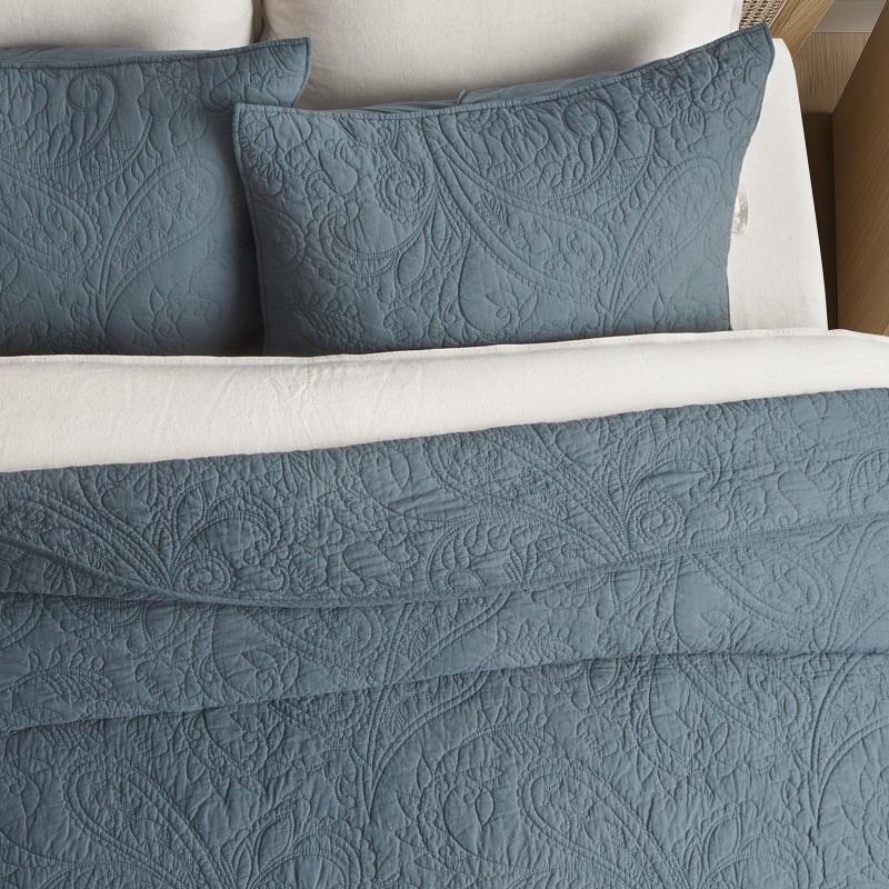EVERGRACEHOME EVERGRACE 100% Cotton Paisley Quilt Set, King Size 3 Piece Set â€“ Prewashed Lightweight Bedspread with 2 Shams, Soft & Breathable Matelasse Coverlet for All-Season Comfort, Stormy Blue - Image 2