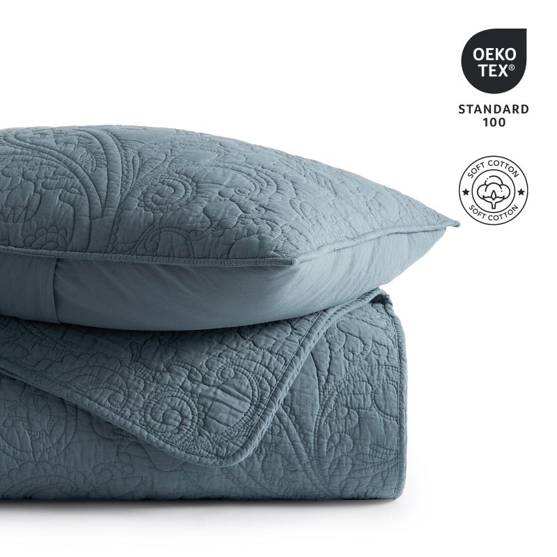 EVERGRACEHOME EVERGRACE 100% Cotton Paisley Quilt Set, King Size 3 Piece Set â€“ Prewashed Lightweight Bedspread with 2 Shams, Soft & Breathable Matelasse Coverlet for All-Season Comfort, Stormy Blue - Image 4