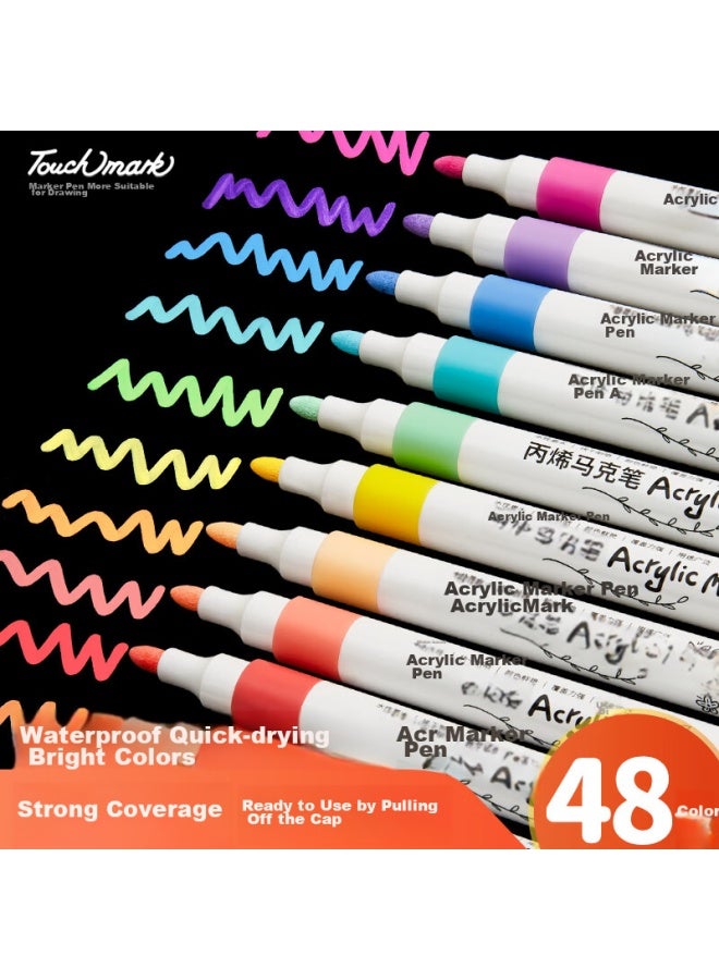 Touch Mark Acrylic Markers, 48 Colors, Watercolor Pens, Quick-drying, Waterproof, Non-translucent, Graffiti Drawing Pens, Diy Paint Brushes, Marker Pens, Back-to Gifts For Students And Children - Image 1