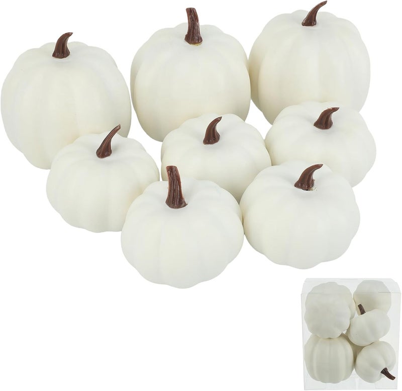 Ghrdopy Fake Pumpkins, 8 Pcs White Artificial Pumpkins, Plastic Pumpkins for Thanksgiving Party Table Centerpiece Autumn Home Decoration-A - Image 1
