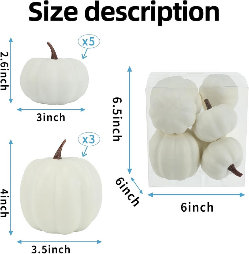 Ghrdopy Fake Pumpkins, 8 Pcs White Artificial Pumpkins, Plastic Pumpkins for Thanksgiving Party Table Centerpiece Autumn Home Decoration-A - Image 3