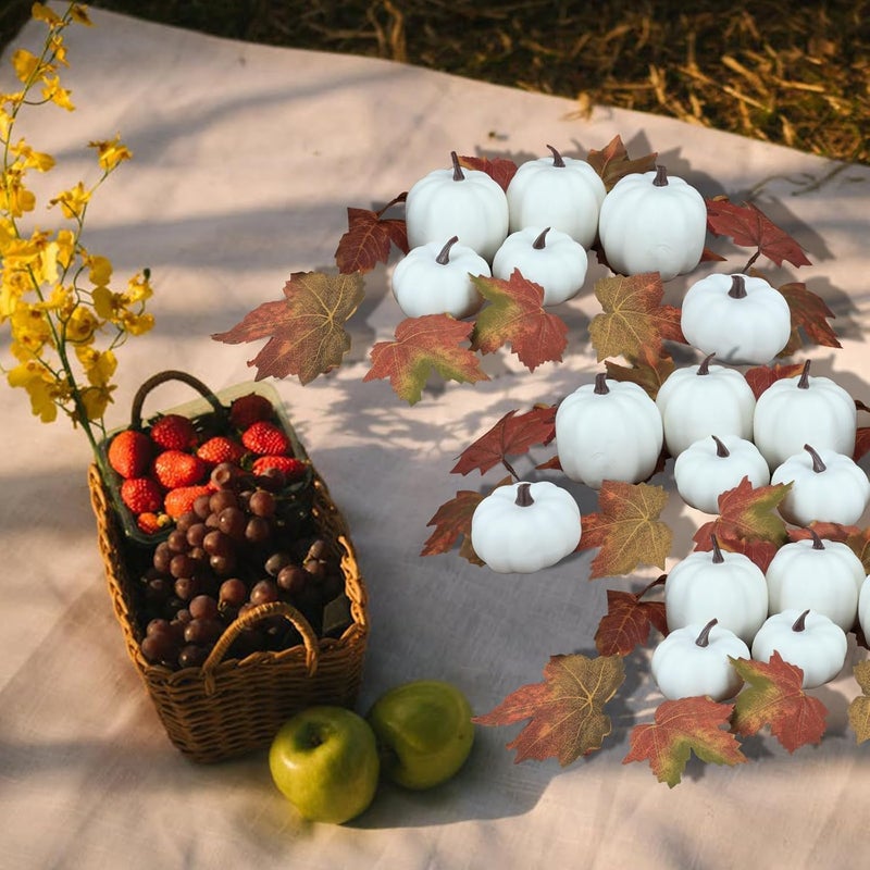 Ghrdopy Fake Pumpkins, 8 Pcs White Artificial Pumpkins, Plastic Pumpkins for Thanksgiving Party Table Centerpiece Autumn Home Decoration-A - Image 2