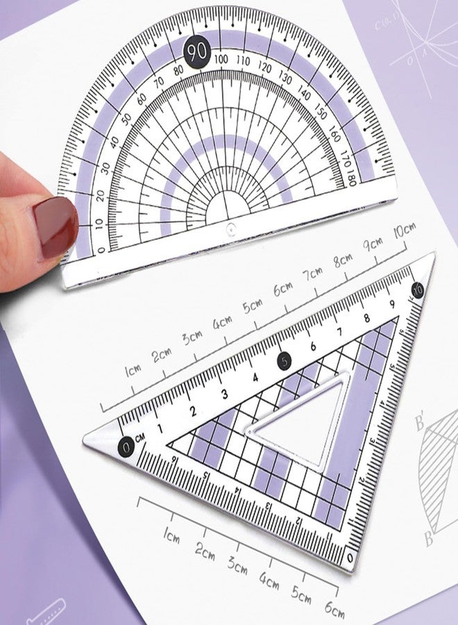 MOZXIRZ مجموعة أدوات هندسية لطيفة باللون البنفسجي مكونة من 8 قطع، تتضمن بوصلة ومنقلة ومساطر رياضية، مجموعة أدوات هندسية للرسم والقياس، مجموعة مساطر كاواي مناسبة للفصول الدراسية، لوازم مدرسية للبنات والسيدات (بنفسجي) - Image 5