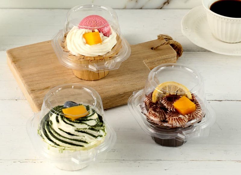 LOKQING 50 Pcs Cupcake Boxes Plastic Individual Cupcake Containers Single Cupcake Carrier with Connected Airtight Dome Lid for Party - Image 5