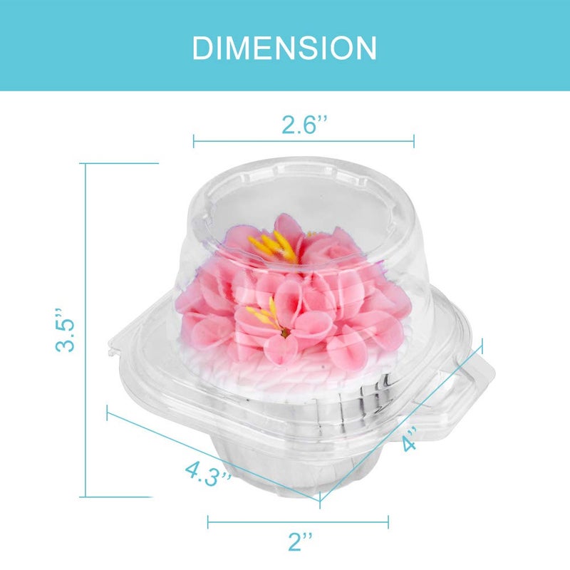 LOKQING 50 Pcs Cupcake Boxes Plastic Individual Cupcake Containers Single Cupcake Carrier with Connected Airtight Dome Lid for Party - Image 2