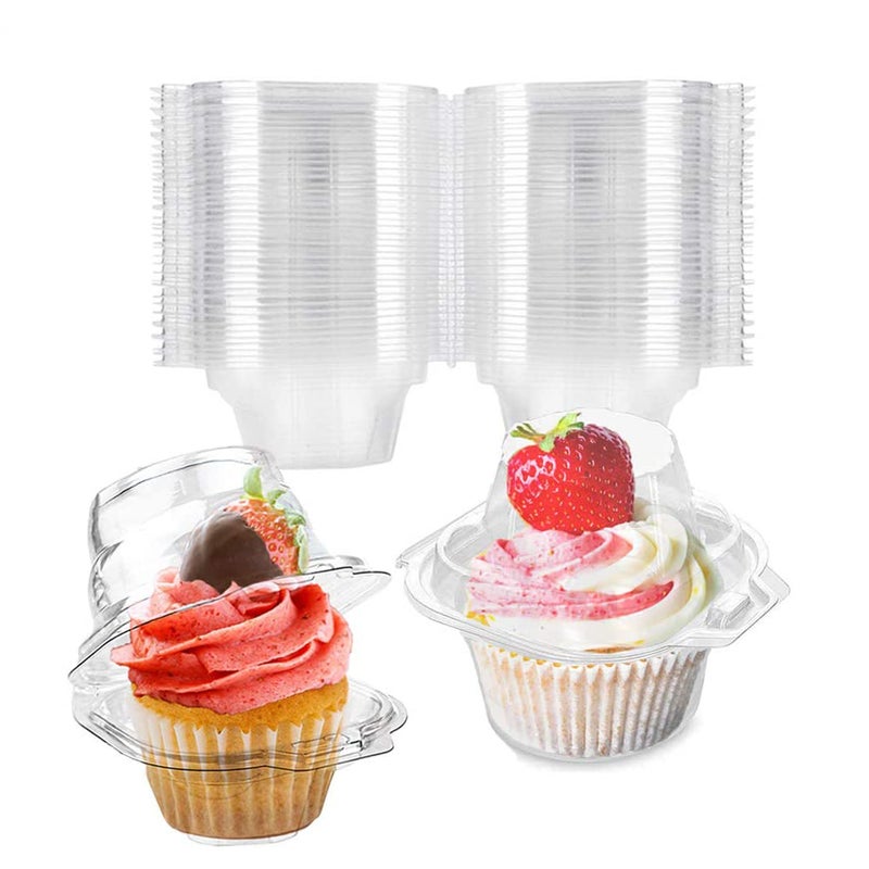 LOKQING 50 Pcs Cupcake Boxes Plastic Individual Cupcake Containers Single Cupcake Carrier with Connected Airtight Dome Lid for Party - Image 4