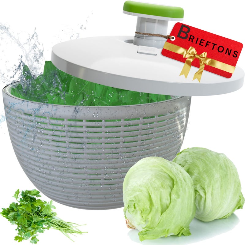 Brieftons 6.2-Quart Large Salad Spinner: Vegetable Washer Dryer Drainer Strainer With Bowl & Colander  Easy One-Handed Pump  Compact Storage  For Washing  Cleaning & Drying Greens  Vegetables  Fruits - Image 1
