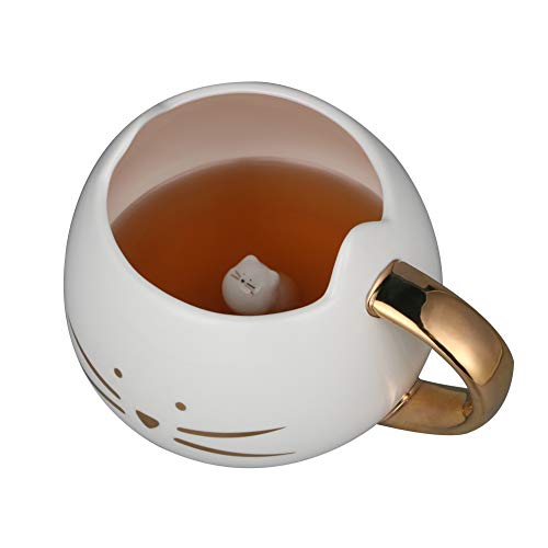 Koolkatkoo Cat Coffee Mug for Women Girls Cute Ceramic Meow Mugs for Cat Lover Tea Cup 12 oz White