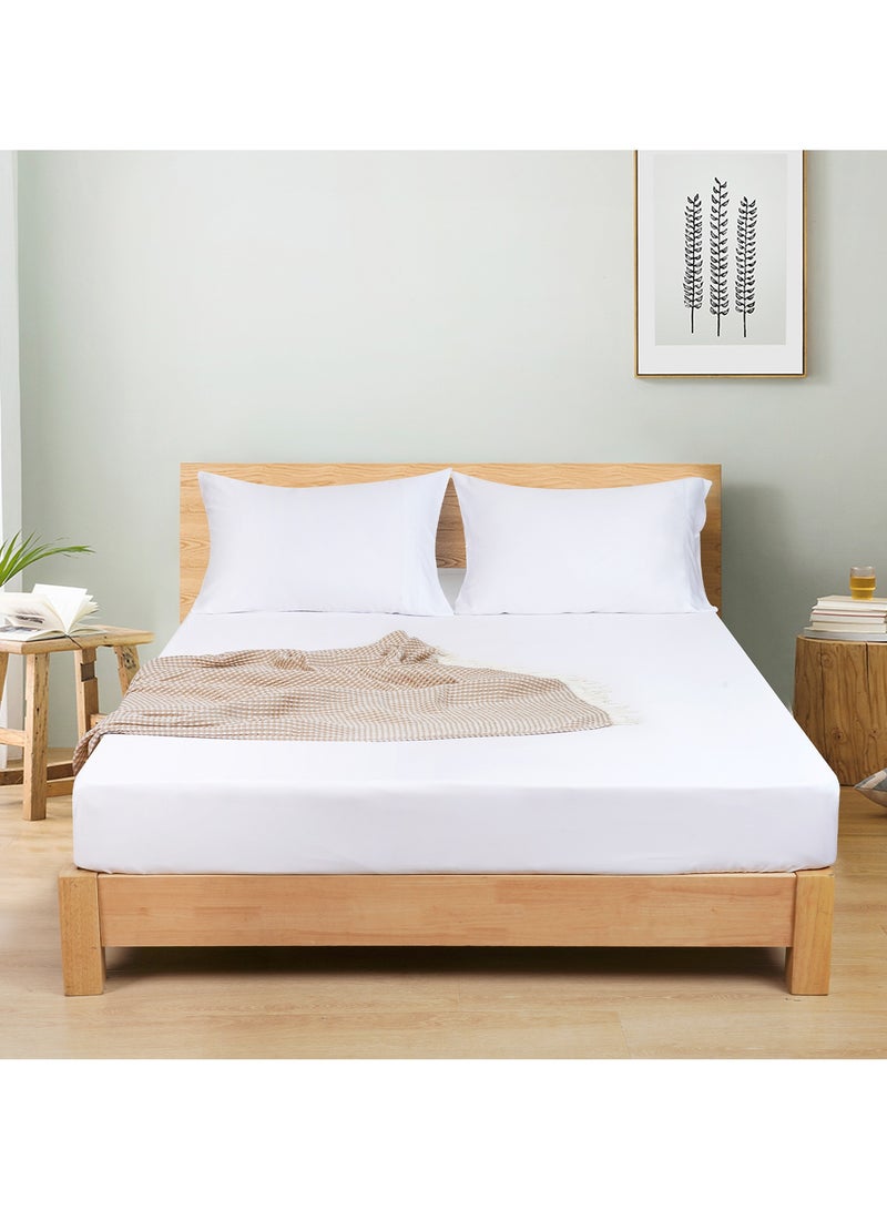 David's Home 100% Rayon Derived from Bamboo Cooling Fitted Sheet in King Size (200cm x 200cm), 40cm Deep Pocket, 2.5cm Wider Strong Elastic, Silky Smooth, White - Image 1