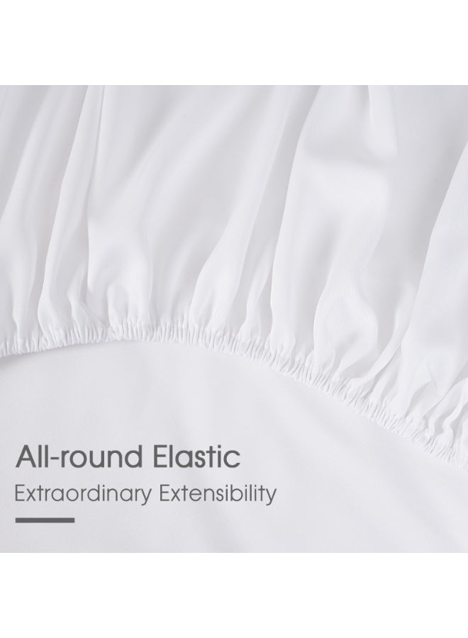 David's Home 100% Rayon Derived from Bamboo Cooling Fitted Sheet in King Size (200cm x 200cm), 40cm Deep Pocket, 2.5cm Wider Strong Elastic, Silky Smooth, White - Image 4