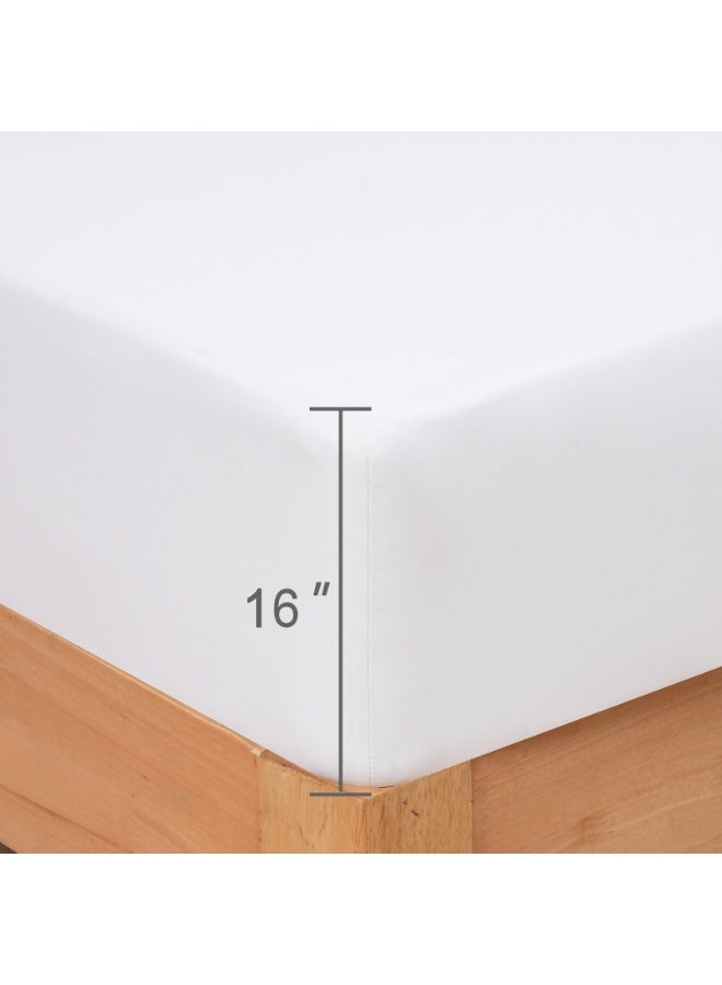 David's Home 100% Rayon Derived from Bamboo Cooling Fitted Sheet in King Size (200cm x 200cm), 40cm Deep Pocket, 2.5cm Wider Strong Elastic, Silky Smooth, White - Image 5