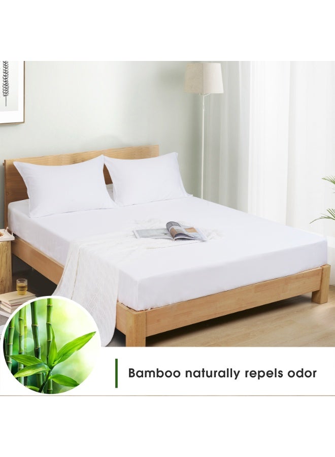 David's Home 100% Rayon Derived from Bamboo Cooling Fitted Sheet in King Size (200cm x 200cm), 40cm Deep Pocket, 2.5cm Wider Strong Elastic, Silky Smooth, White - Image 3