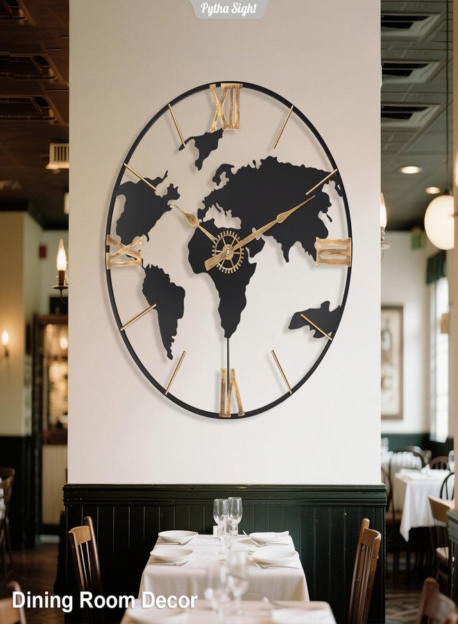 Pytha Sight 24 Inch Large Wall Clock,Modern Decorative Big World Map with Vintage Gold Roman Numeral Extra Giant Metal Oversized Wall Clocks for Living Room,Office,Kitchen,Dining Room,Bedroom - Image 5