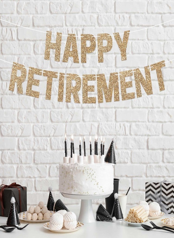 Perfect Occasion لافتة "تقاعد سعيد" جاهزة للتعليق - لا تحتاج إلى تركيب - لافتة "تقاعد سعيد" ذهبية لامعة - معلقة مسبقًا على خيوط بطول 8 أقدام - زينة حفلات وداع للرجال والنساء. هل ذكرنا أنها لا تحتاج إلى تركيب؟ - Image 3
