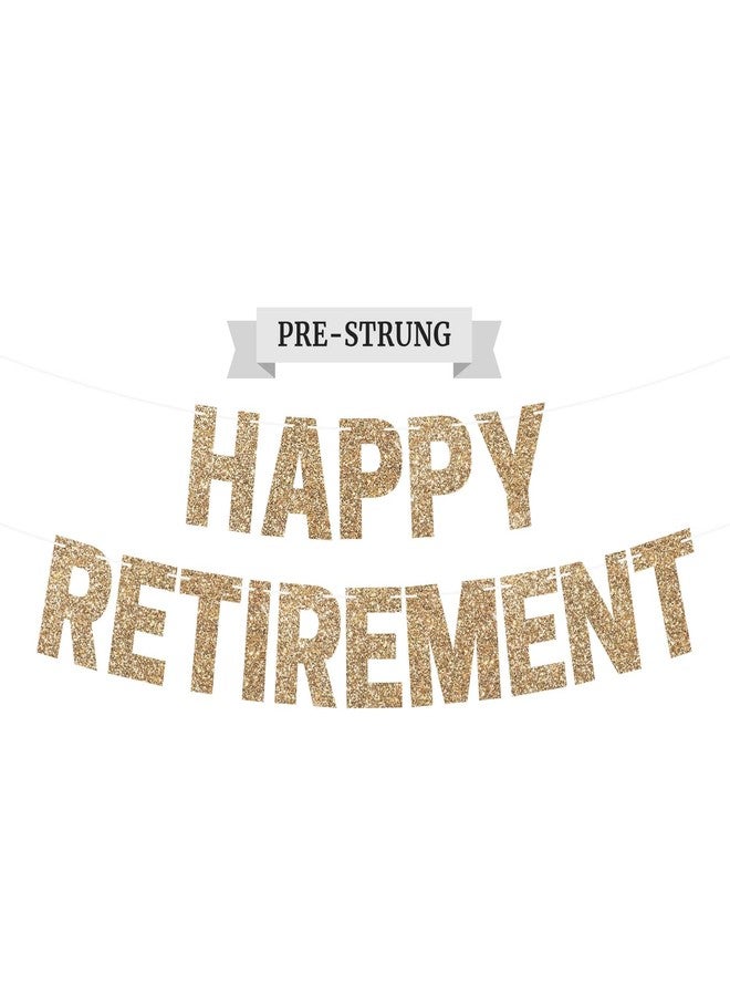 Perfect Occasion لافتة "تقاعد سعيد" جاهزة للتعليق - لا تحتاج إلى تركيب - لافتة "تقاعد سعيد" ذهبية لامعة - معلقة مسبقًا على خيوط بطول 8 أقدام - زينة حفلات وداع للرجال والنساء. هل ذكرنا أنها لا تحتاج إلى تركيب؟ - Image 1