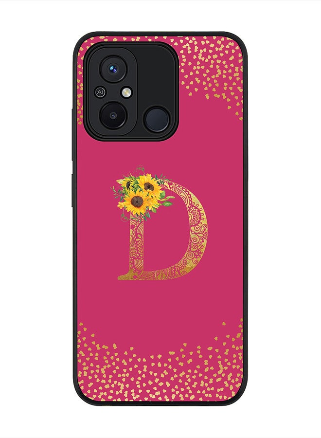 Stylizedd Cover for Xiaomi Redmi 12C 4G Case, Rugged Black Slim fit Phone Cases   - Custom Monogram Initial Letter Mandala Floral Pattern Alphabet-D (Dark Pink Rose) - Image 1