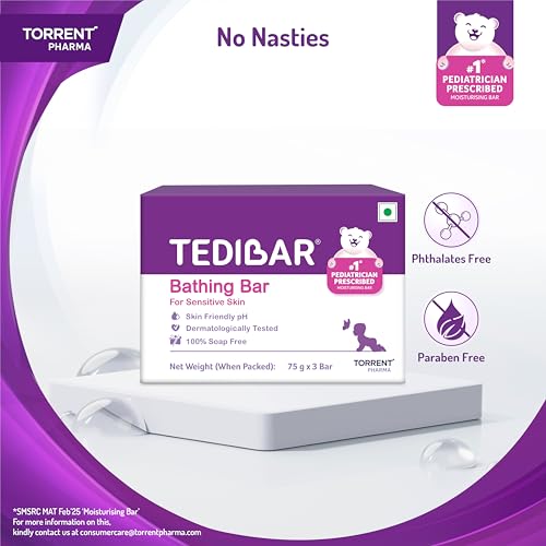 Tedibar Moisturising Baby Bathing Bar 75gx3 (Pack of 1) 100% Soap Free No. 1* Pediatrician Prescribed Moisturising Bar - By Torrent Pharma - Image 5