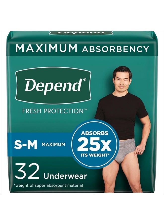 Depend Fresh Protection Adult Incontinence Underwear for Men (Formerly Depend Fit-Flex), Disposable, Maximum, Small/Medium, Grey, 32 Count, Packaging May Vary  - Image 1