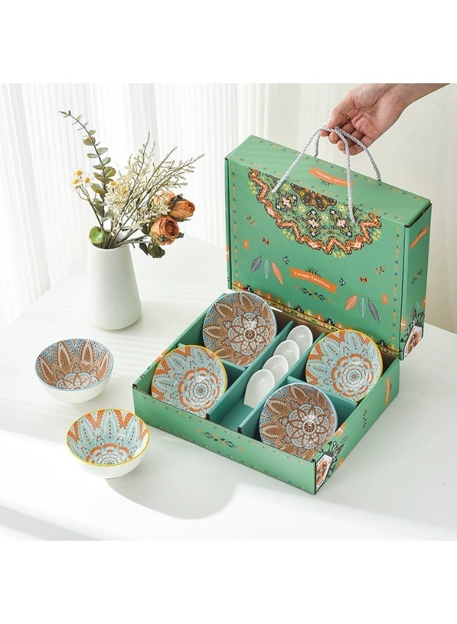6 Pcs Dinnerware Set Japanese Bohemian style Design Luxury High End Elegant Perfect Gift Set with Gorgeous Design and Original Colorful Flowers - Image 4