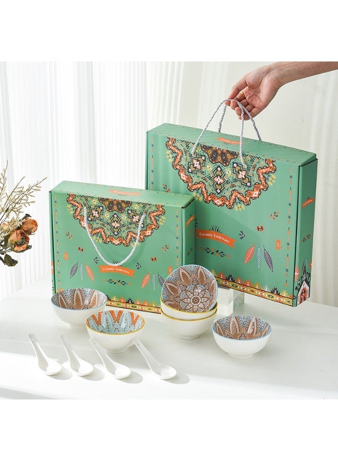 6 Pcs Dinnerware Set Japanese Bohemian style Design Luxury High End Elegant Perfect Gift Set with Gorgeous Design and Original Colorful Flowers - Image 2
