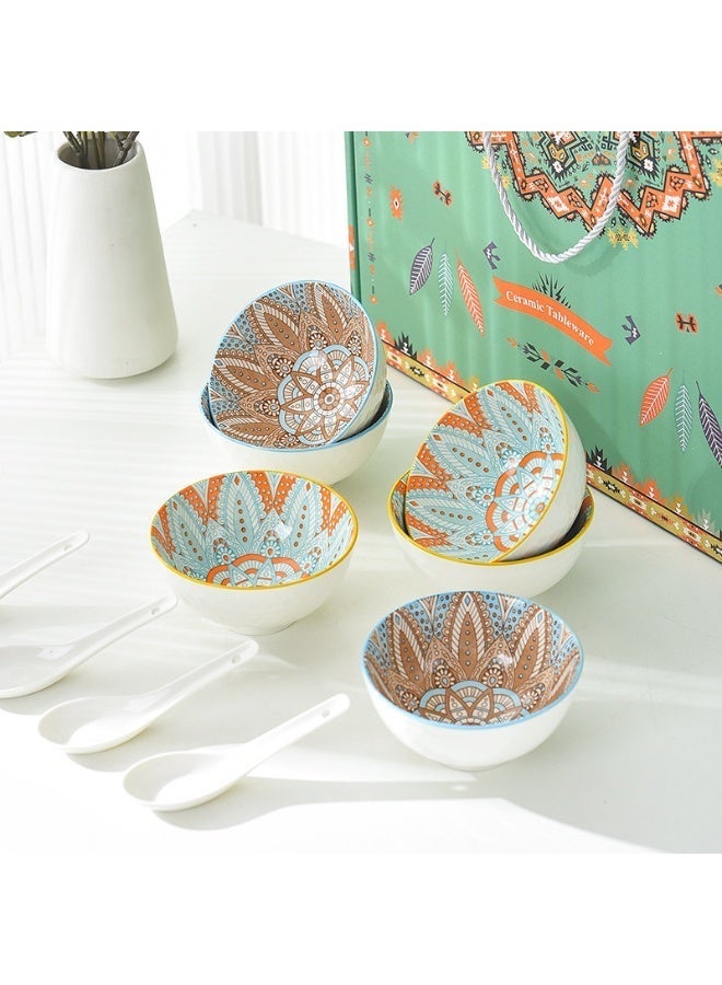6 Pcs Dinnerware Set Japanese Bohemian style Design Luxury High End Elegant Perfect Gift Set with Gorgeous Design and Original Colorful Flowers - Image 3