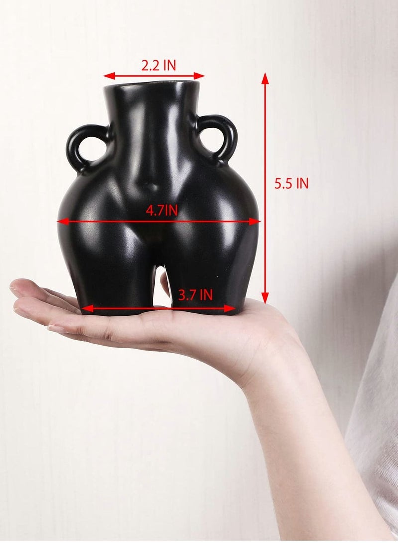 Excefore  vase دُبُر للأزهار - شكل أنثوي فني جسد مزهرية سيراميكية لتزيين المنزل، 5.5 بوصة، أسود غير لامع  - Image 5