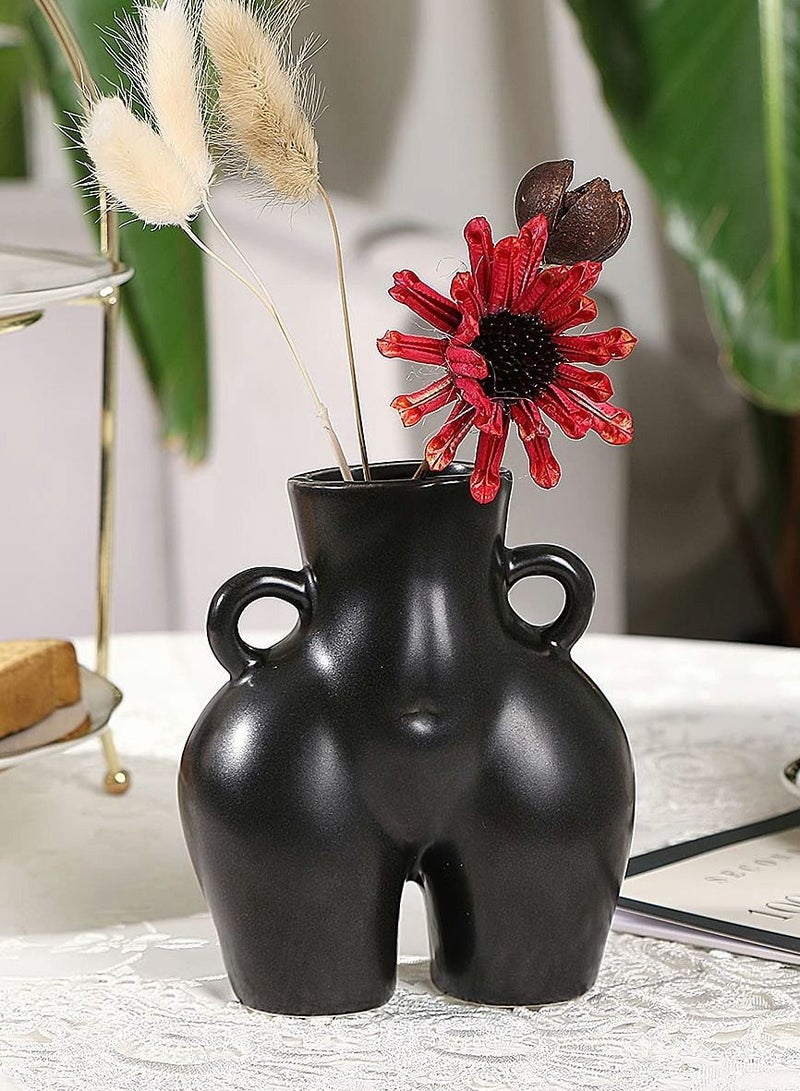 Excefore  vase دُبُر للأزهار - شكل أنثوي فني جسد مزهرية سيراميكية لتزيين المنزل، 5.5 بوصة، أسود غير لامع  - Image 4