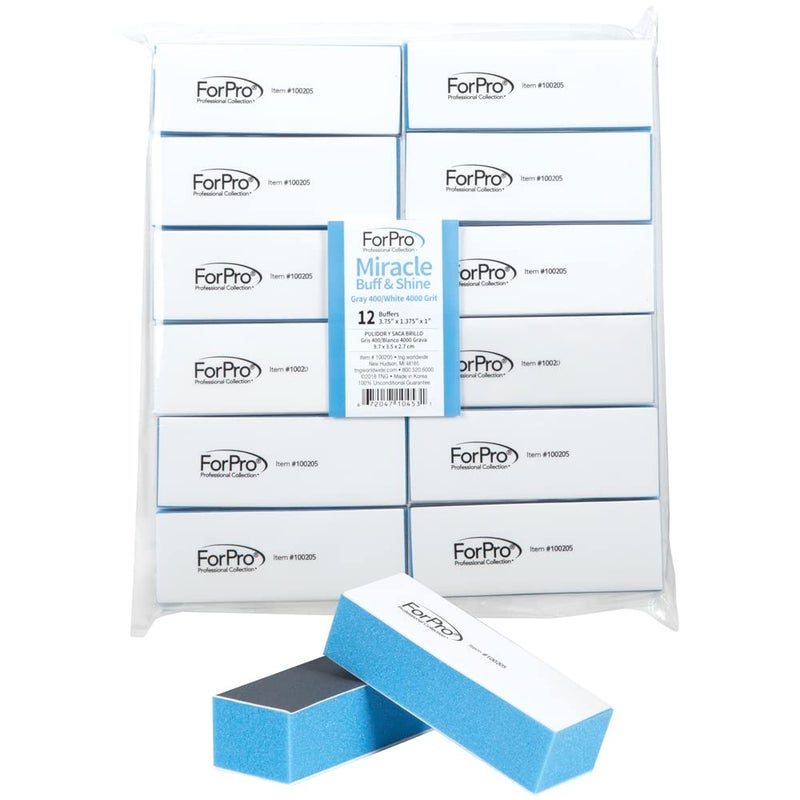 ForPro Professional Collection Miracle Buff Shine Grey 400White 4000 Grit Twelve 12 Double Sided Manicure Pedicure Buffers 1 H x 1375 W x 375 L