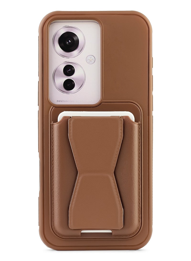 Leather back cover with card wallet Foldable Shockpoof Case compatible with Oppo Reno 11F (Brown) - Image 1