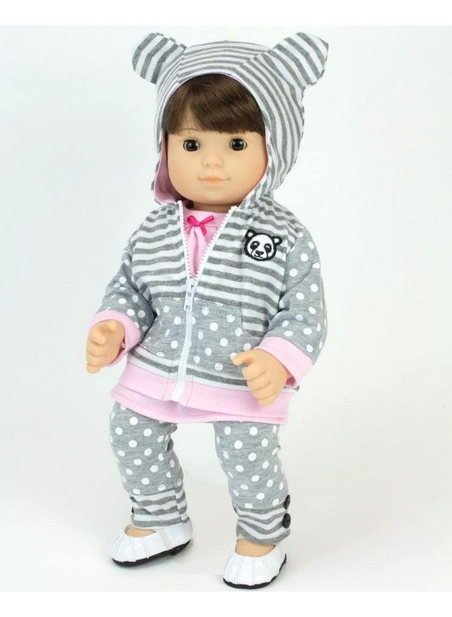 Sophia's Baby Doll Outfit Includes Panda Bear Hooded Sweatshirt Pink Tunic And Gray Polka Dot Leggings 3 Piece Set For 15" Dolls Pink/Gray - Image 4