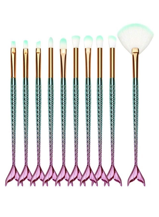 Datnasayad Women's & Girl's Mermaid Makeup Brushes Set with One Pink Beauty Blender - (Pack of 10) - Image 3