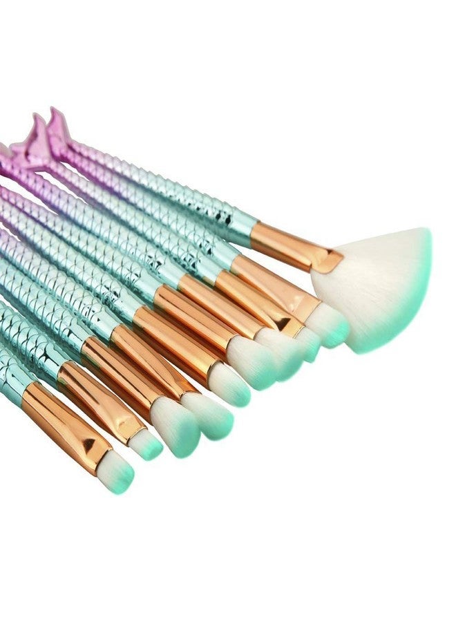 Datnasayad Women's & Girl's Mermaid Makeup Brushes Set with One Pink Beauty Blender - (Pack of 10) - Image 2