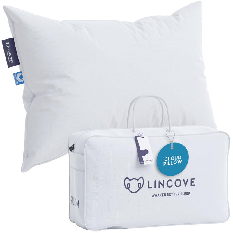 Lincove Cloud Natural Canadian Down and Waterfowl Feather Pillow White Luxury Sleeping Pillow 625 Fill Power 500 Thread Count Cotton Shell Made in Canada Standard Soft 1 Pack