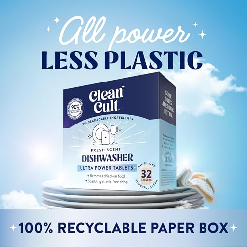 Cleancult Ultra Power Dishwasher Detergent Pods for Sparkling Streak-Free Shine, All-In-One, No Plastic Waste, 32 Count - Image 3