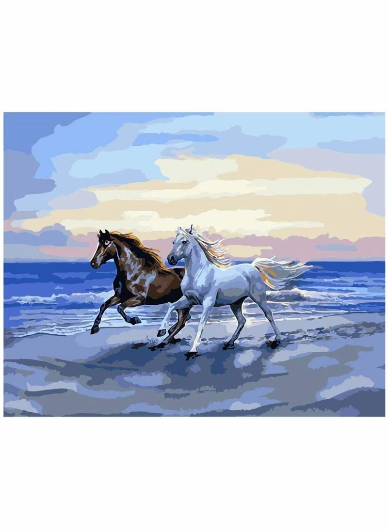 Painting by Numbers Acrylic and Canvas Oil Painting Kit for Adults Teens Beginner Arts Craft for Home Wall Decor Paint by Numbers for Adults Kids Beginner Sweet Horse Couple