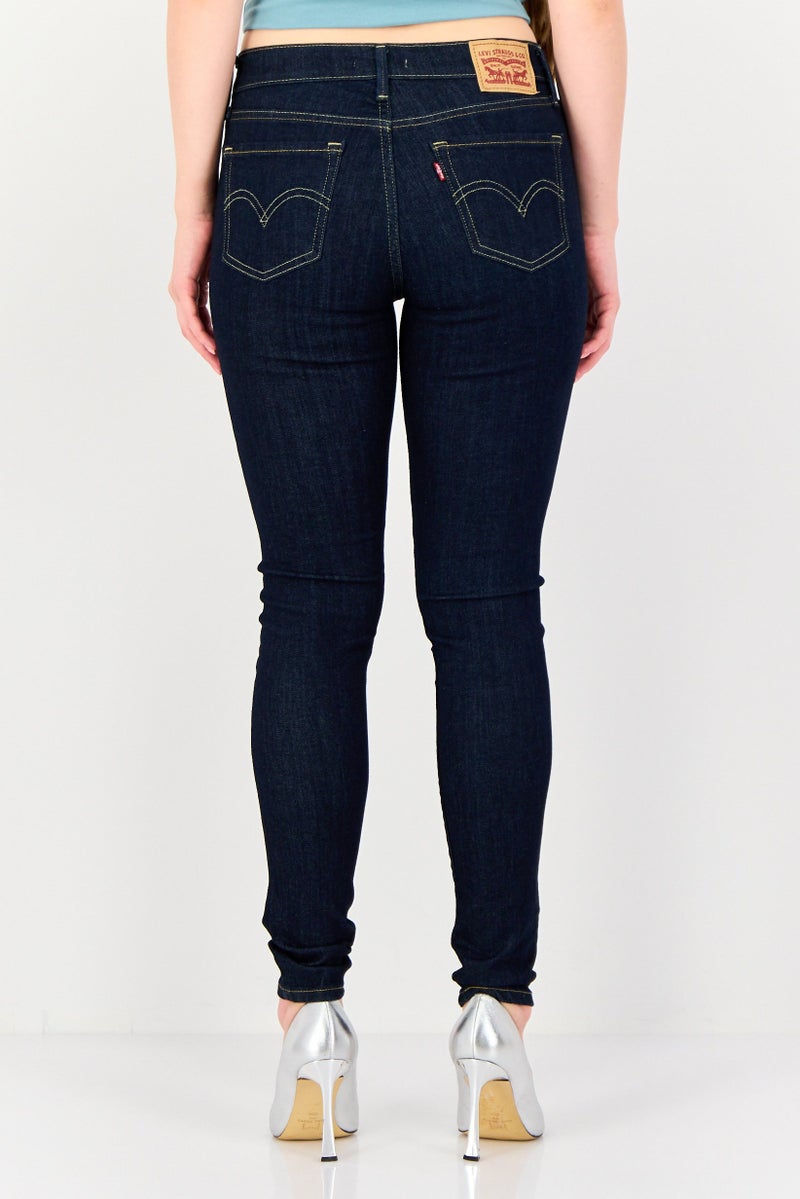 Levi's Women Skinny Fit Washed Denim Jeans, Navy - Image 3