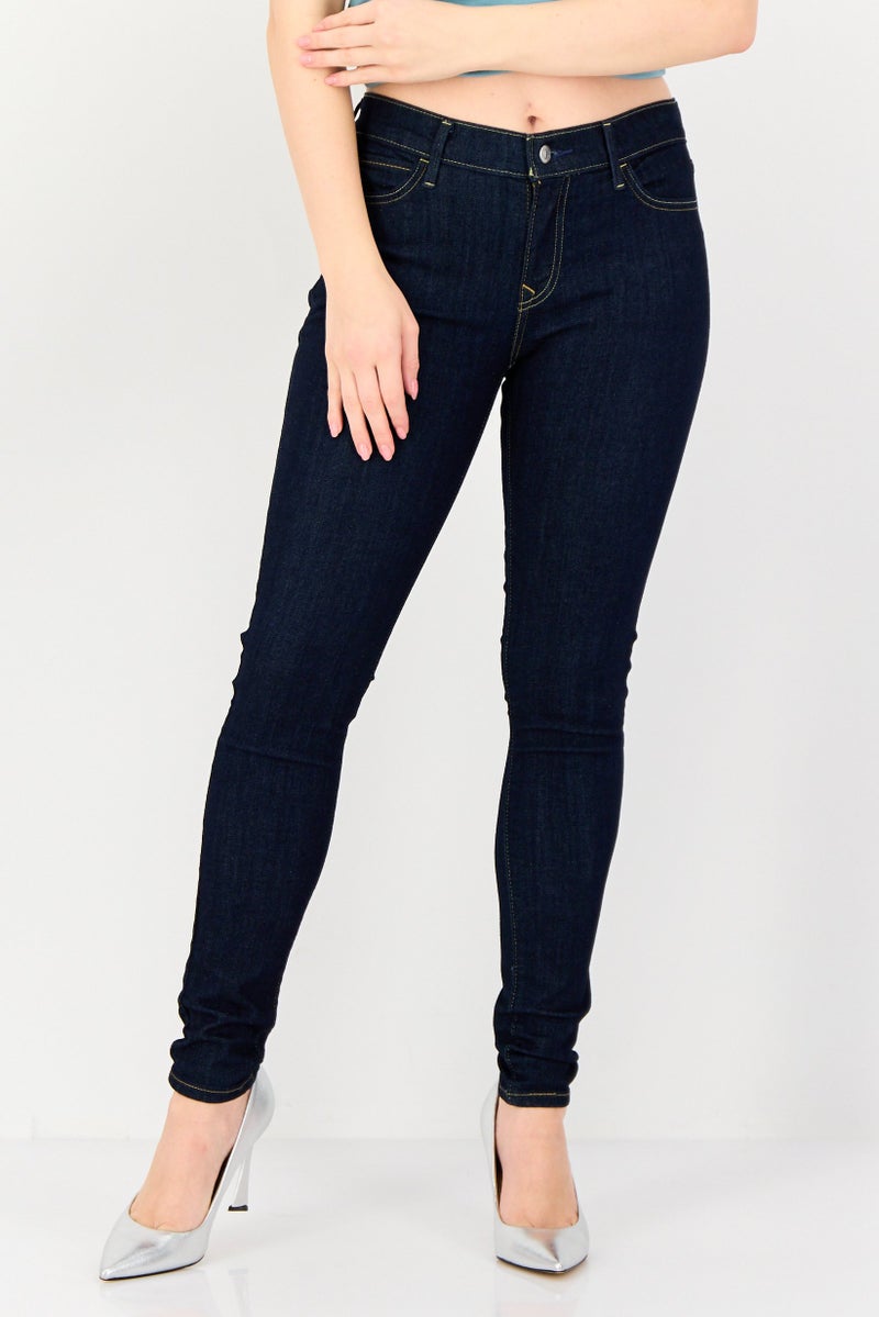 Levi's Women Skinny Fit Washed Denim Jeans, Navy - Image 1
