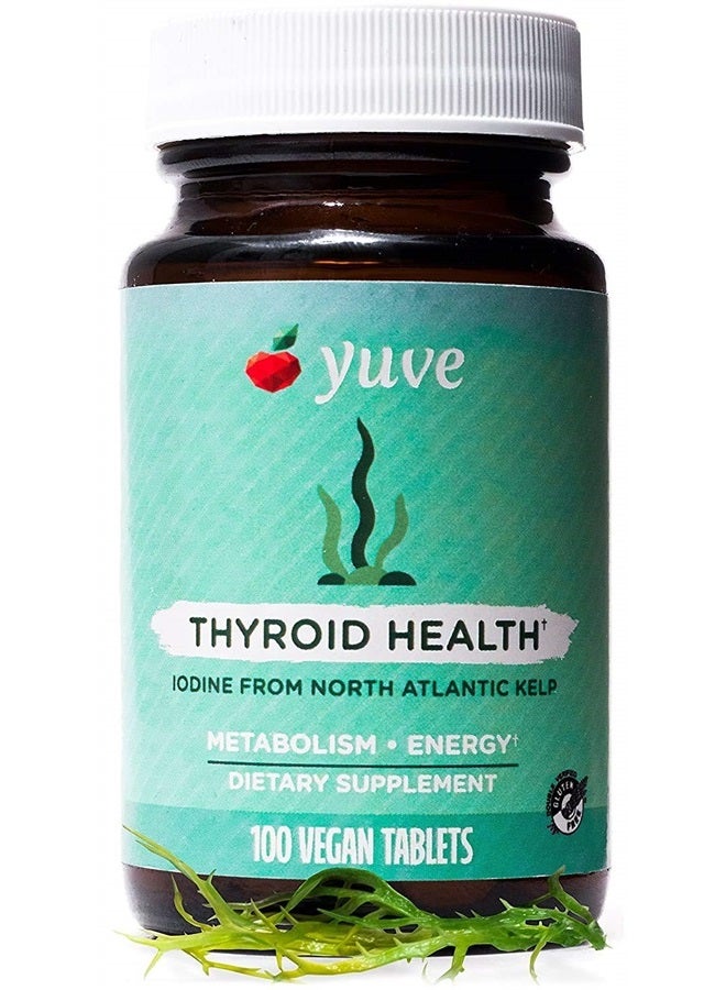 Yuve Natural Organic Sea Kelp Supplement - Thyroid Support with Iodine 225 mcg - Vegan, Plant Based, Non-GMO, Gluten-Free, Soy-Free - Pure Dried Seaweed Sourced from North Atlantic Ocean - 100 Tablets - Image 1