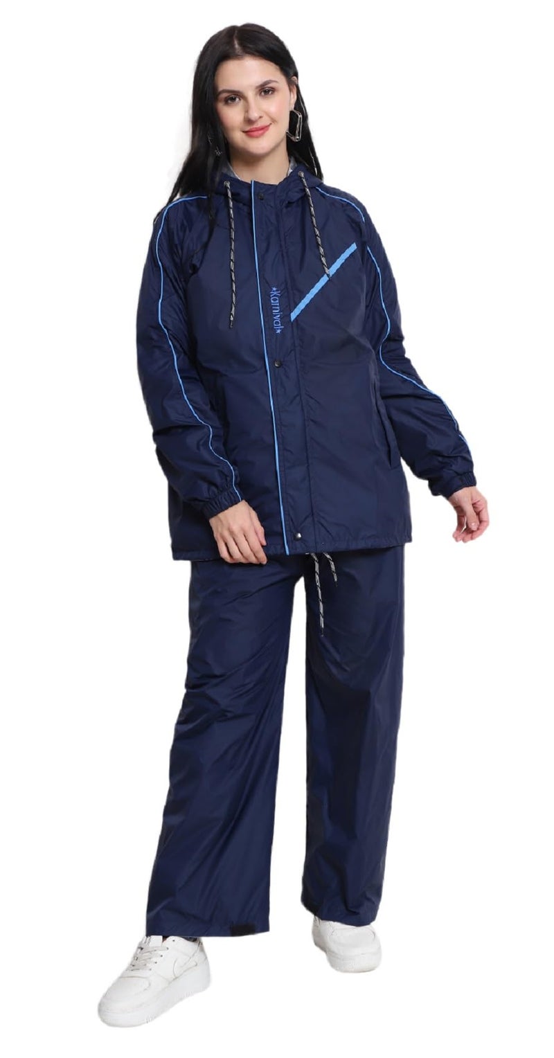 Zacharias Women's Waterproof Double Layer Raincoat/Rainsuit With Pant (kv-01_Navy.Blue_3X-Large) - Image 1