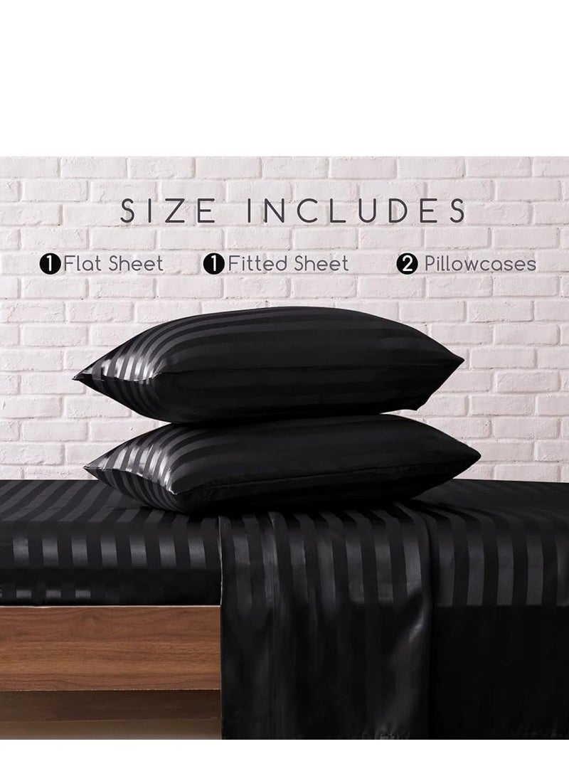 Silky Queen Bedding Set 4-Piece Black Striped  - Image 2