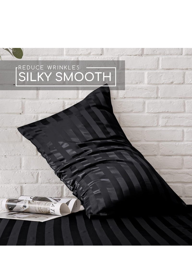 Silky Queen Bedding Set 4-Piece Black Striped  - Image 3