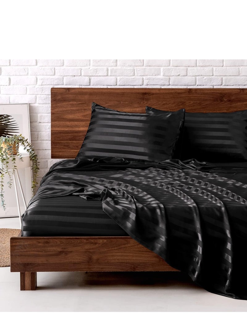 Silky Queen Bedding Set 4-Piece Black Striped  - Image 1