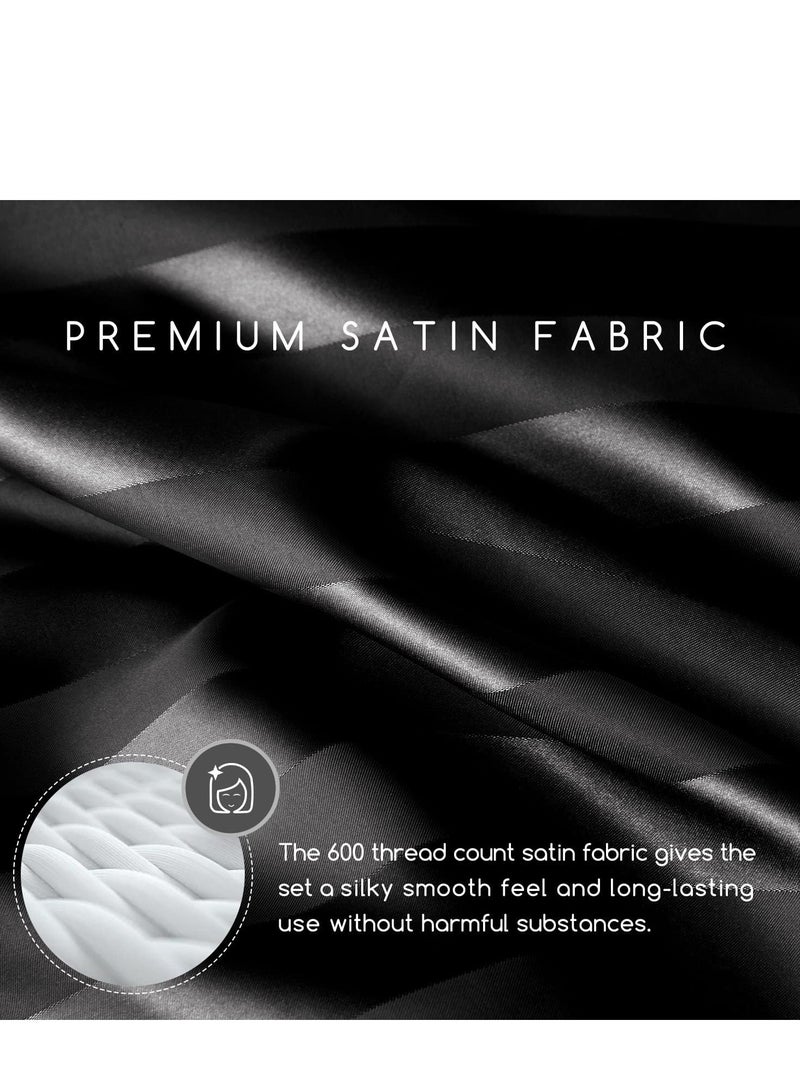 Silky Queen Bedding Set 4-Piece Black Striped  - Image 4