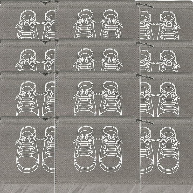 Premium 12-Piece Shoe Storage Bags Set - Heavy-Duty Travel Shoe Organizer - Durable Waterproof Non-Woven Dustproof Pouches with Transparent Window & Drawstring Closure (Sleek Modern Grey & Clear Profile, 12 Pcs) - Manual Footwear Preservation Sorting Convenience & Travel Luggage Packing Asset Management Template