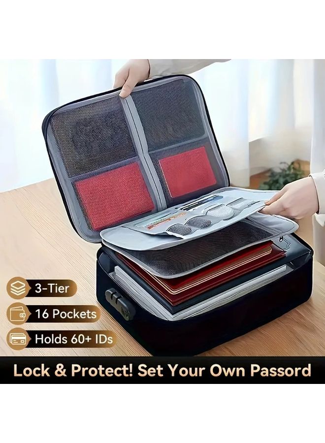 Large Capacity Blue File Organizer Bag 3 Tier Portable Office Storage - Image 1