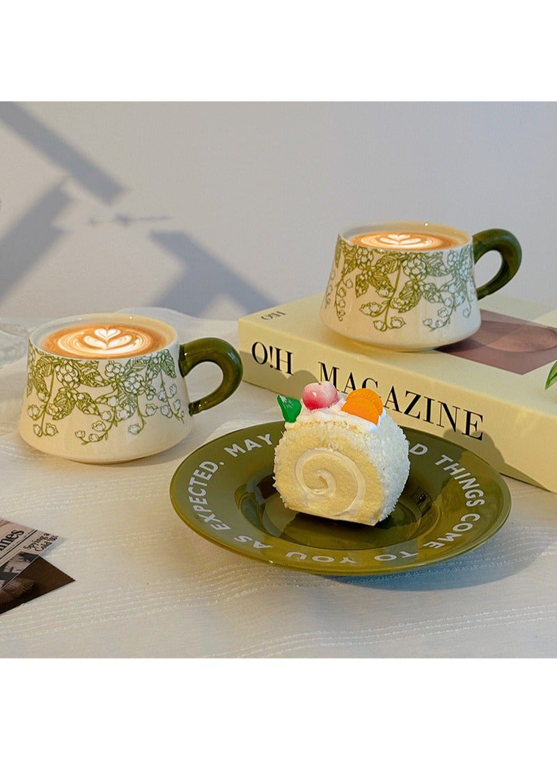 ايكانبو مجموعة علب هدايا مكونة من قطعتين من فناجين القهوة والصحن من السيراميك، تصميم زهور عتيقة، مثالية لمحبي الإسبريسو أو الشاي أو القهوة، علبة هدايا للمنزل أو المكتب أو المناسبات الخاصة (عباد الشمس + زنبق الوادي) - Image 4