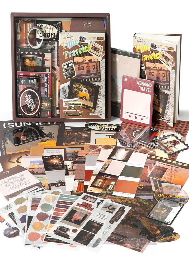 OFFIGIFT Scrapbook Supplies Kit, Vintage Aesthetic Scrapbook Kit, 351pcs Junk Journal Supplies with Scrapbooking Paper A6 Grid Notebook, Journaling Supplies, Birthday Craft Gift for Adult Teen, Time Traveler - Image 1